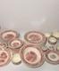 Ceramic Red White Pastoral Scene Dinner Set Plates Bowls Cups 69 pcs Set