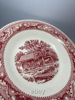 Ceramic Red White Pastoral Scene Dinner Set Plates Bowls Cups 69 pcs Set