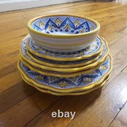 Ceramiche Casola Dinnerware Set Of 7 One Size White Yellow Blue Hand Painted