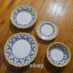 Ceramiche Casola Dinnerware Set Of 7 One Size White Yellow Blue Hand Painted