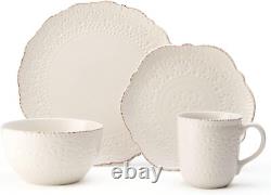 Chateau Cream 16-Piece Stoneware Dinnerware Set, Service for 4, Off White