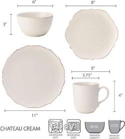 Chateau Cream 16-Piece Stoneware Dinnerware Set, Service for 4, Off White