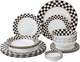 Checks Black & White Porcelain 20-piece Round Dinnerware Set Service for 4