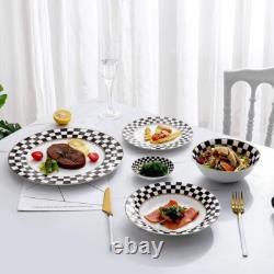 Checks Black & White Porcelain 20-piece Round Dinnerware Set Service for 4
