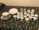 China Pearl Olivia Fine China Floral Dinner Set White/Gray Plates Cups Creamer