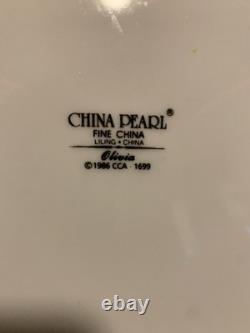 China Pearl Olivia Fine China Floral Dinner Set White/Gray Plates Cups Creamer