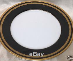 Christian Dior Gaudron Onyx Dinner Plate 10 7/8 Gold Trim Black Bands