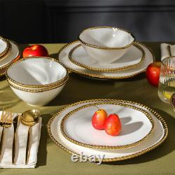 Christian Siriano Akoya Porcelain Dinnerware Set, 12-Piece Dish Set for 4, Pla
