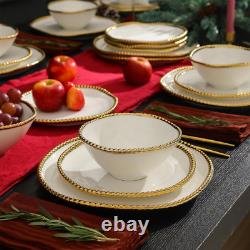 Christian Siriano Akoya Porcelain Dinnerware Set, 12-Piece Dish Set for 4, Pla