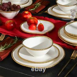 Christian Siriano Akoya Porcelain Dinnerware Set, 12-Piece Dish Set for 4, Pla