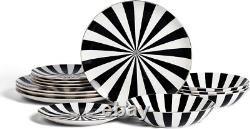 Christian Siriano Porcelain Dinnerware Set, 12-Piece Dish Set for 4, Pla