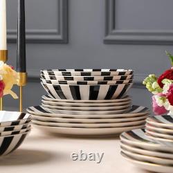 Christian Siriano Porcelain Dinnerware Set, 12-Piece Dish Set for 4, Pla