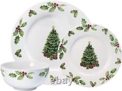 Christmas Day Dinnerware Set, Service For 8 Porcelain White Microwave Safe New