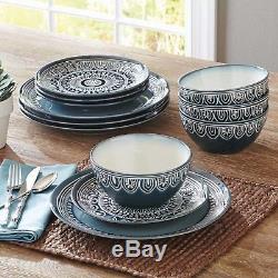 Christmas Dinnerware Set 24-Piece Dinner Plate Dishes Service for 8 Teal Medalli