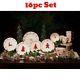 Christmas Dinnerware Set Service Tree Decorated Red Round Food Plates NEW 16pc