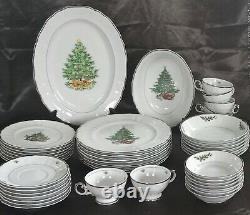 Christmas Fine China Table Setting For 7 Silver Sonata 3639 Dinnerware Rare