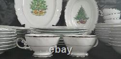 Christmas Fine China Table Setting For 7 Silver Sonata 3639 Dinnerware Rare