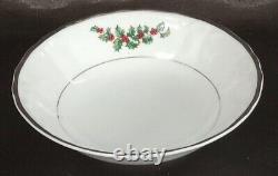 Christmas Fine China Table Setting For 7 Silver Sonata 3639 Dinnerware Rare