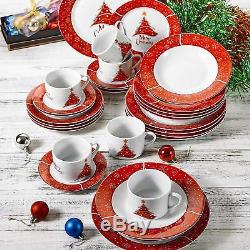 Christmas Tree Dinnerware Tableware Dishes Cups Bowls Kitchen Buffet Table Red