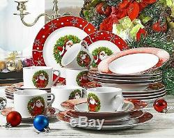Christmas Wreath Dinnerware Set Dishes Cups Saucers Kitchen Table Buffet Santa