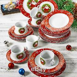 Christmas Wreath Dinnerware Set Dishes Cups Saucers Kitchen Table Buffet Santa