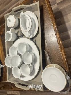 Christopher Stuart Ambassador White Gold Trim Fine China 47 Pc Dinner Set