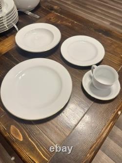 Christopher Stuart Ambassador White Gold Trim Fine China 47 Pc Dinner Set
