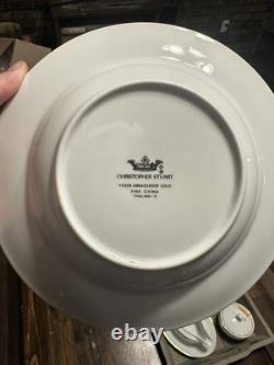 Christopher Stuart Ambassador White Gold Trim Fine China 47 Pc Dinner Set
