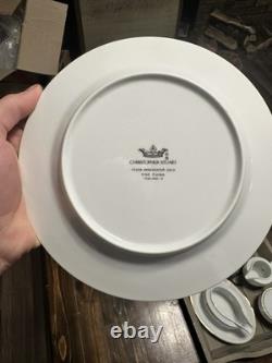 Christopher Stuart Ambassador White Gold Trim Fine China 47 Pc Dinner Set