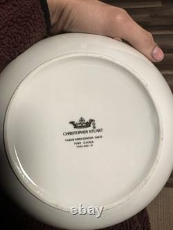 Christopher Stuart Ambassador White Gold Trim Fine China 47 Pc Dinner Set