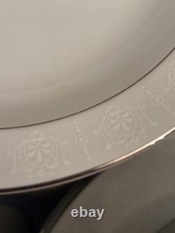 Classic Wedding China, 85 Pieces, White & Silver Rim, Service for 12