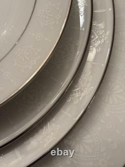 Classic Wedding China, 85 Pieces, White & Silver Rim, Service for 12