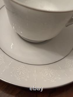 Classic Wedding China, 85 Pieces, White & Silver Rim, Service for 12