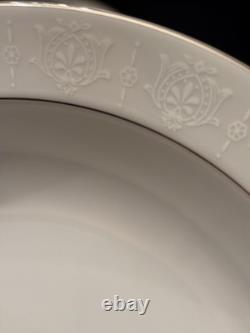 Classic Wedding China, 85 Pieces, White & Silver Rim, Service for 12