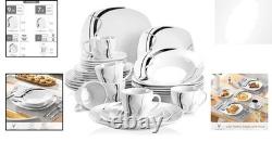 Classic White and Striped Porcelain Dinnerware Set for 6 30-Piece Collection