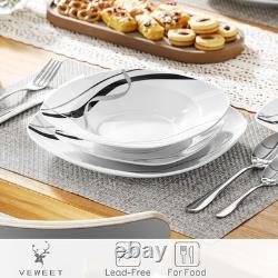 Classic White and Striped Porcelain Dinnerware Set for 6 30-Piece Collection