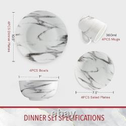 Co. 16-Piece Marble Dinnerware Set, Porcelain, White
