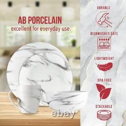 Co. 16-Piece Marble Dinnerware Set, Porcelain, White