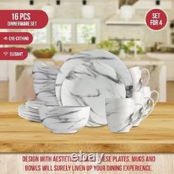 Co. 16-Piece Marble Dinnerware Set, Porcelain, White