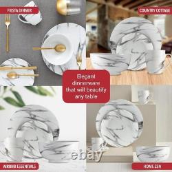 Co. 16-Piece Marble Dinnerware Set, Porcelain, White