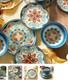 Colorful Floral Ceramic Dinner Set Painted Plates & Bowls, Blue Yellow Red