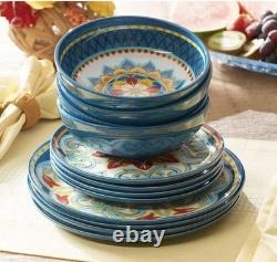Colorful Floral Ceramic Dinner Set Painted Plates & Bowls, Blue Yellow Red
