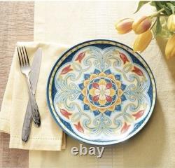 Colorful Floral Ceramic Dinner Set Painted Plates & Bowls, Blue Yellow Red