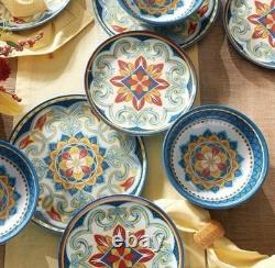 Colorful Floral Ceramic Dinner Set Painted Plates & Bowls, Blue Yellow Red