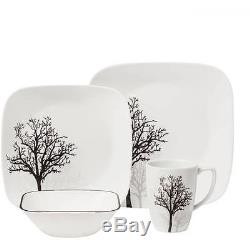 Corelle 16 PC Square Dinnerware Dish Set Timber Shadow Table Stoneware Plate New