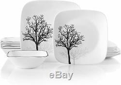 Corelle 18-piece Square Shadow Branches Dinnerware Set Service for 6 NEW