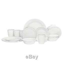 Corelle 20 Piece Livingware Dinnerware Set with Storage, Winter Frost White, for