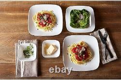 Corelle 24 Pc Dinnerware Set Square Dinner Plates Dish Service For 6 Vivid White