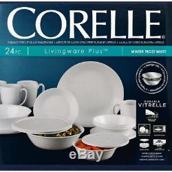 Corelle 24-Piece Livingware Dinnerware Set in White lIghtweight Chip Resistant