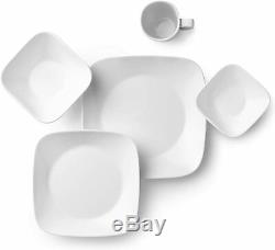 Corelle 30 Pc Dinnerware Set Square Dinner Plates Dish Service For 6 Vivid White